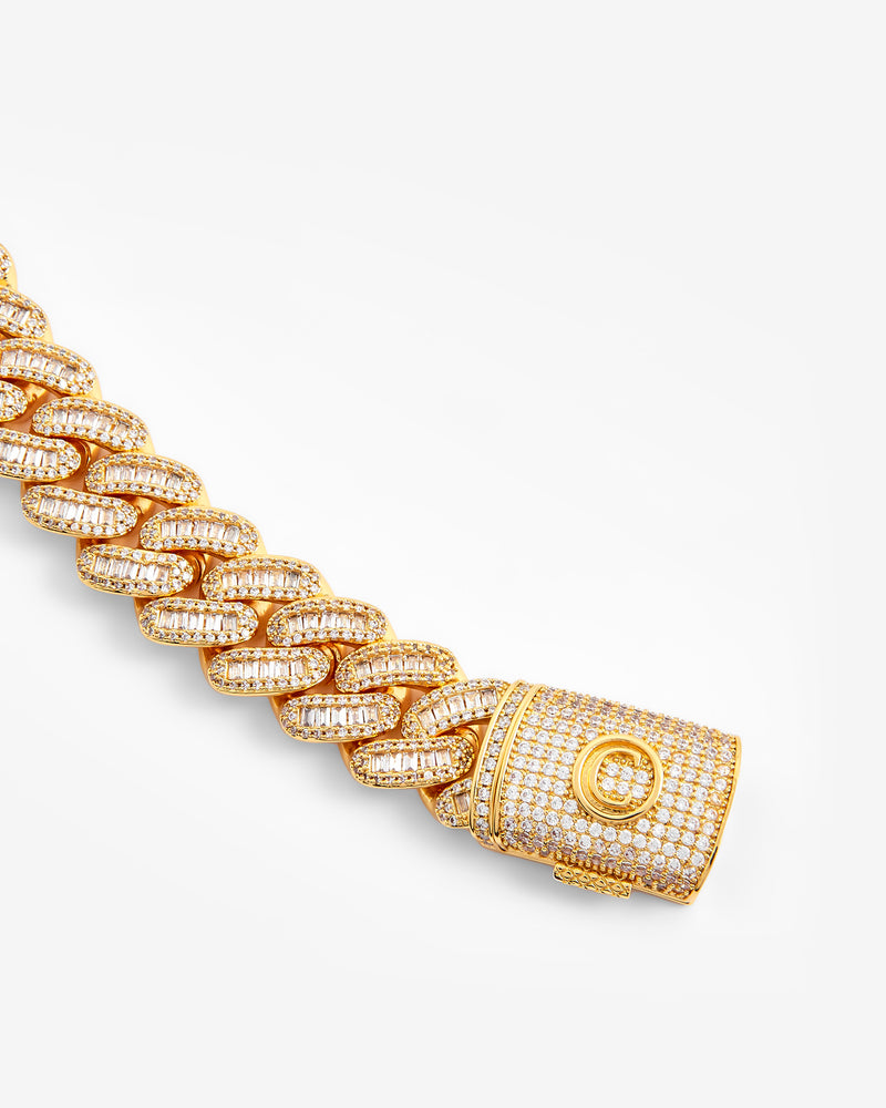 15mm Baguette Cuban Link Bracelet - Gold