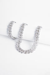 19mm Prong Link Chain + Bracelet Bundle - White Gold