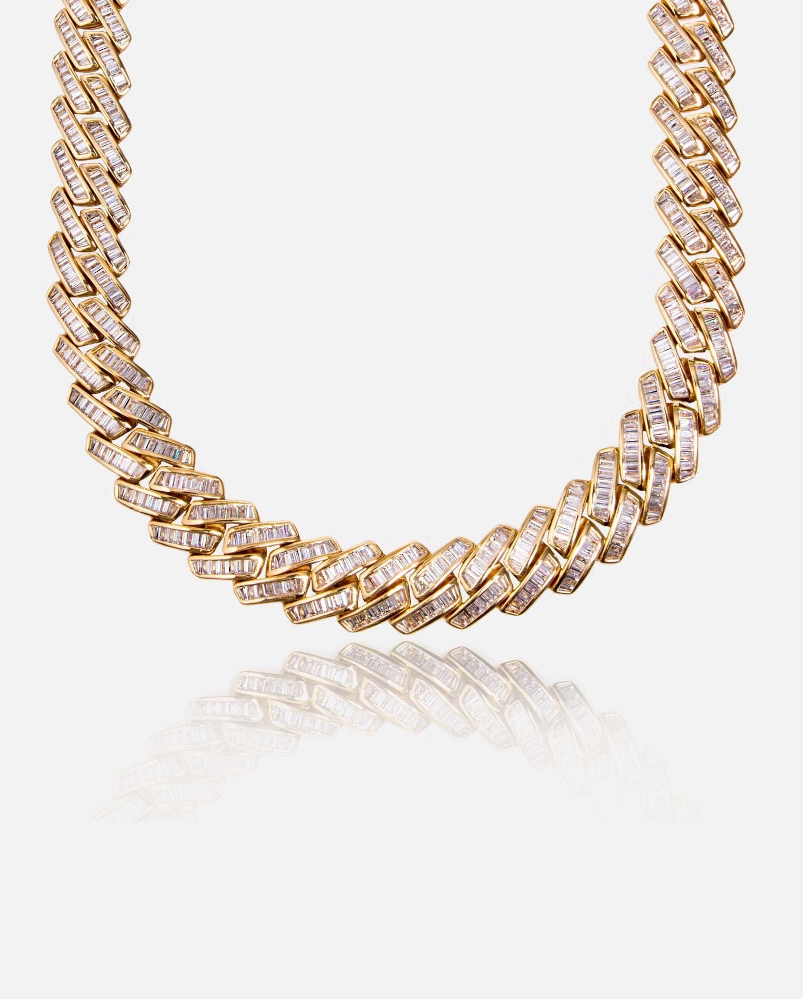 19mm Baguette Prong Link Chain - Gold - Cernucci