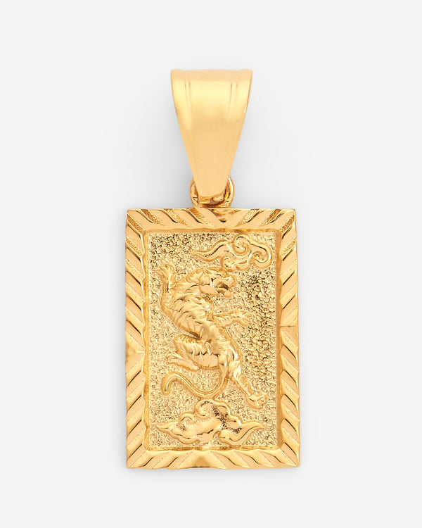 23mm Embossed Textured Tiger Pendant - Gold