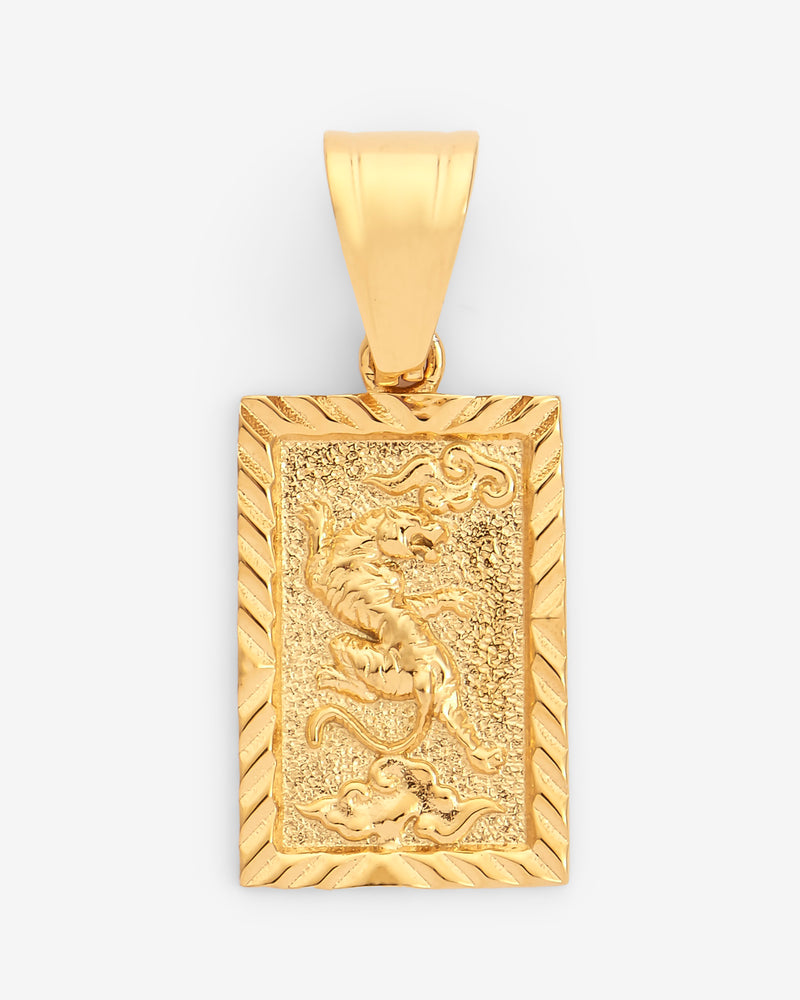 23mm Embossed Textured Tiger Pendant - Gold
