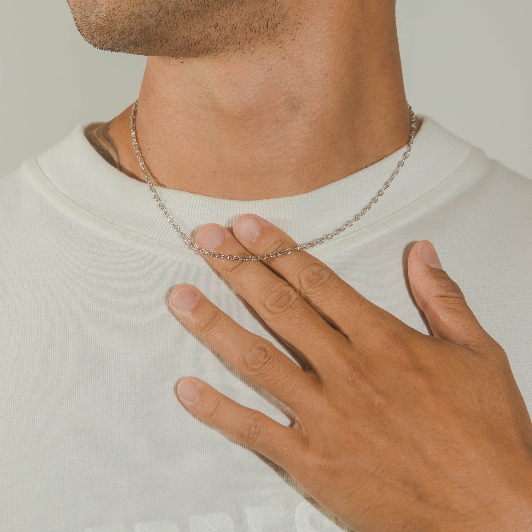 2.8mm Coffee Bean Chain - White Gold - Cernucci