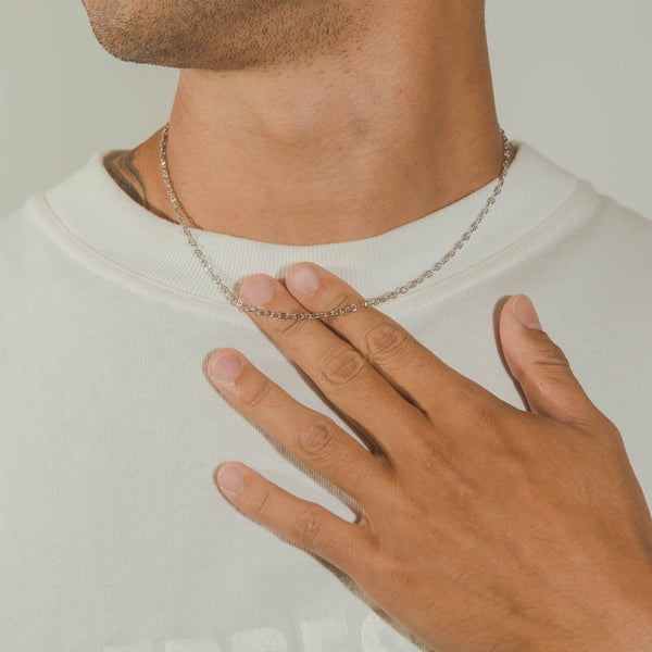 2.8mm Coffee Bean Chain - White Gold - Cernucci