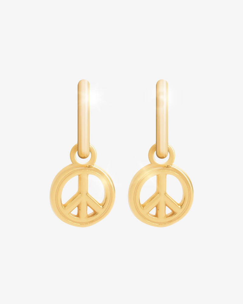 2 Pack Happy & Peace Huggie Hoop Earrings - Gold