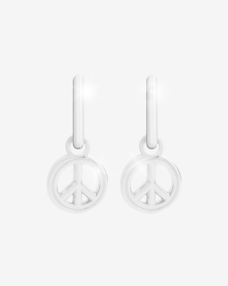 2 Pack Happy & Peace Huggie Hoop Earrings - White Gold