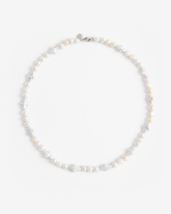 3mm Cross Freshwater Pearl Necklace - White Gold