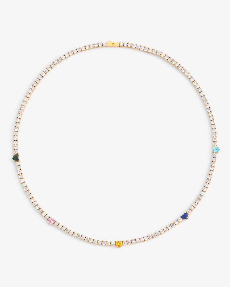 3 mm Tennis + Herzen Kette - Gold