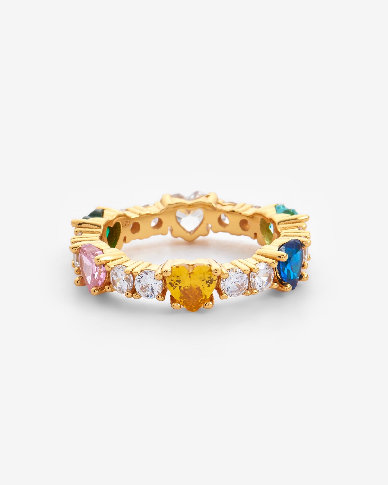 3mm Tennis + Hearts Row Ring - Gold
