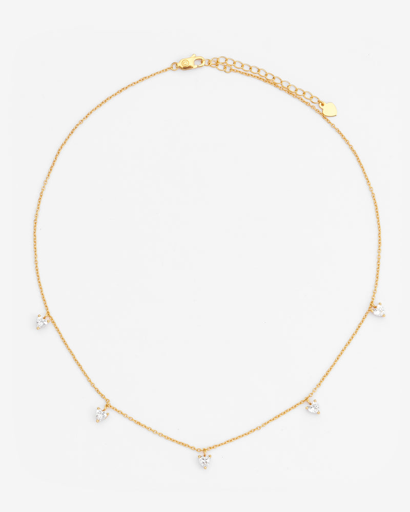 5 Heart Stones Necklace - Gold