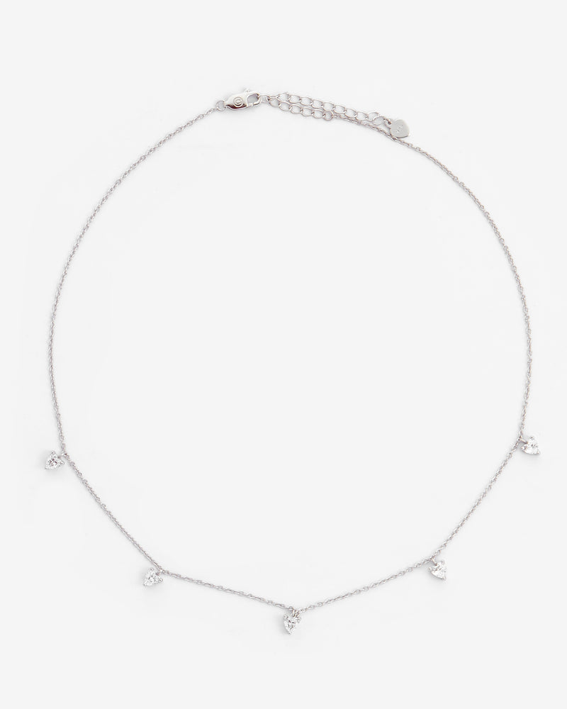 5 Heart Stones Necklace - White Gold