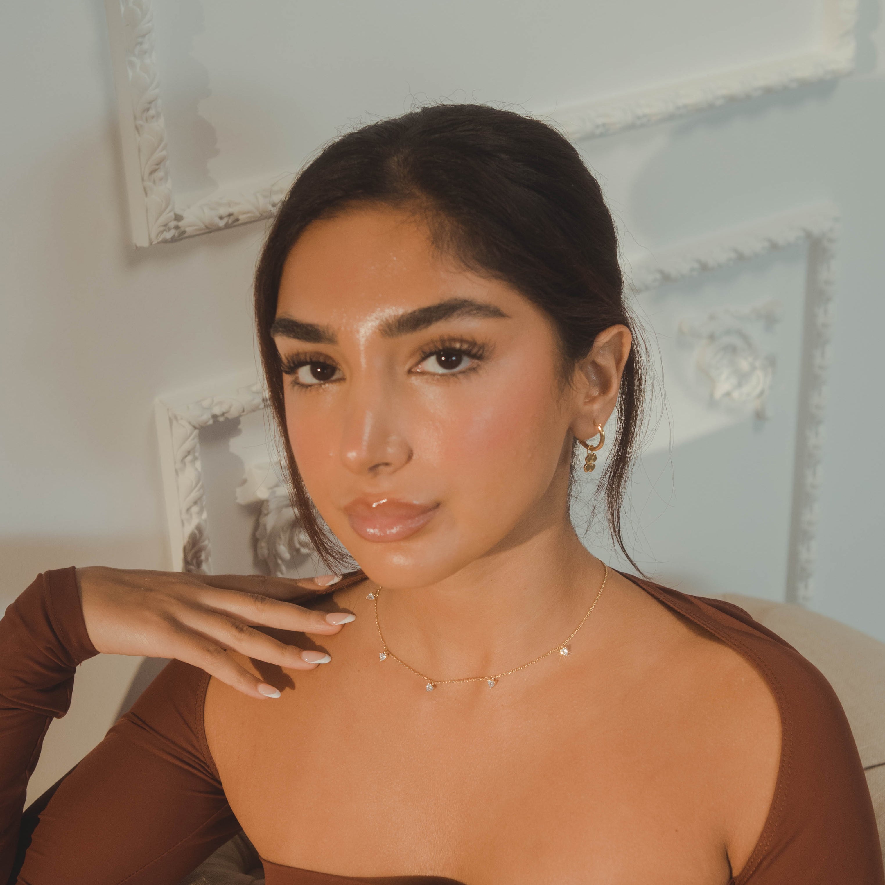 5 Heart Stones Necklace - Gold