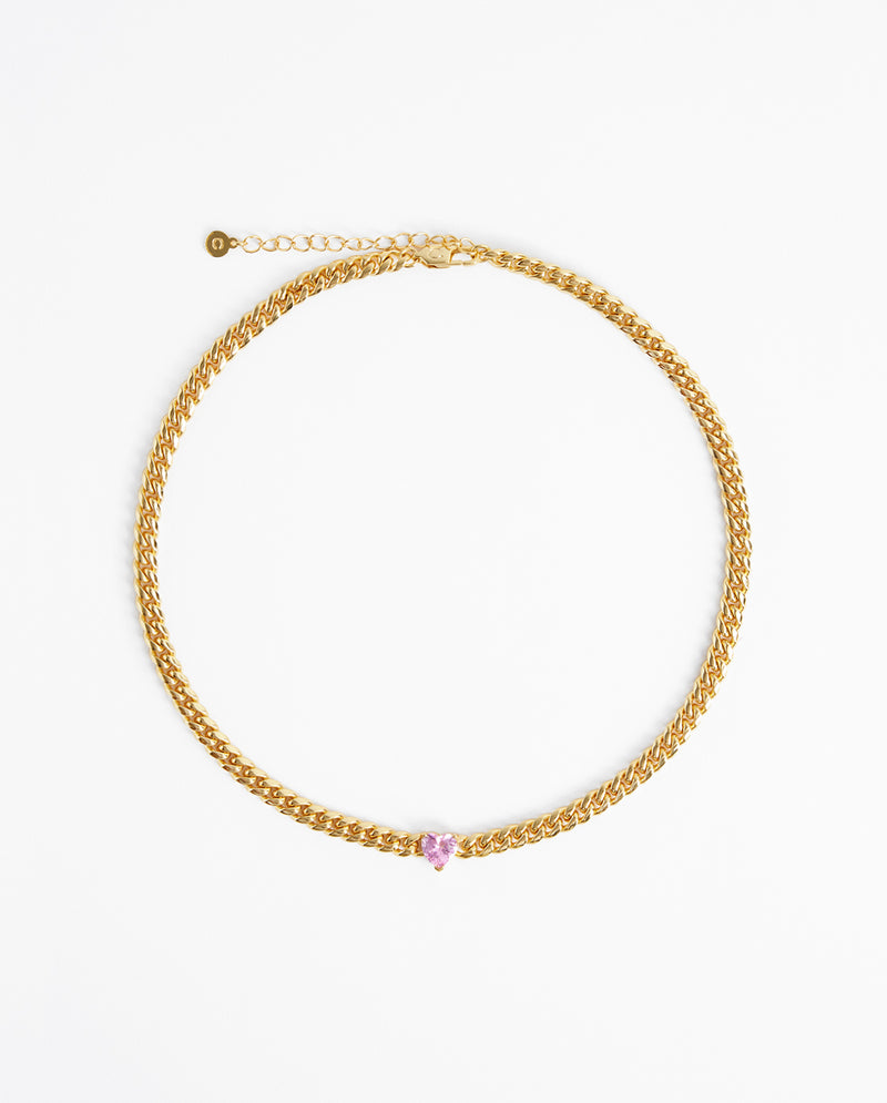 5mm Cuban Chain With Heart Stone - Gold