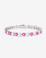 5mm White & Pink Heart Tennis Link Bracelet