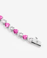 5mm White & Pink Heart Tennis Link Bracelet