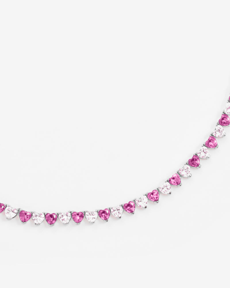 5mm White & Pink Heart Tennis Link Chain