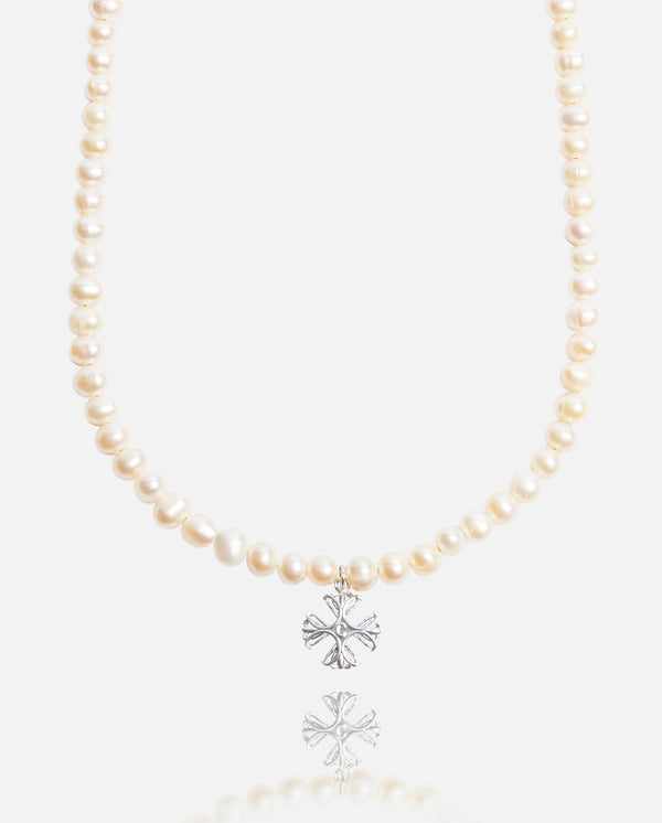 6mm Pearl + Cross Pendant Necklace