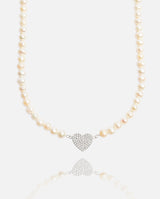 6mm Pearl Iced Heart Necklace