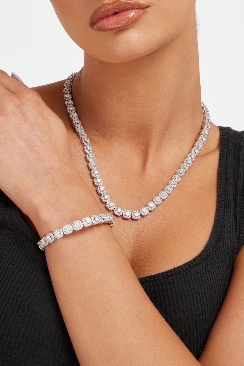 Diamond Tennis Necklace with Diamond Pear Cluster Center – L. Laine Jewelers