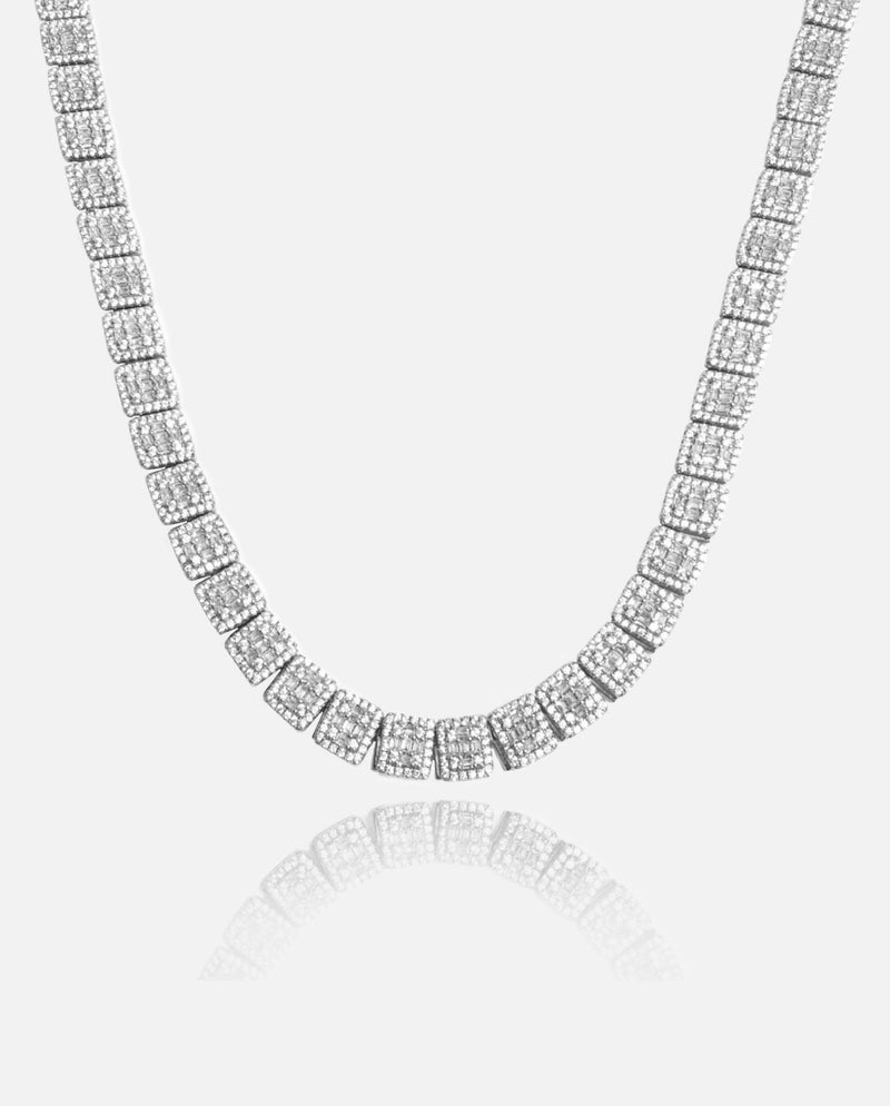 8mm Clustered Baguette Tennis Chain - White Gold - Cernucci