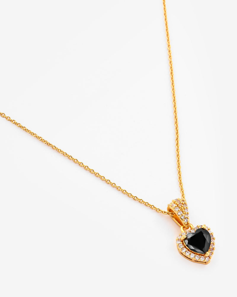 Heart Shape Black Stone Bezel Necklace - Gold