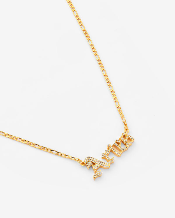 Iced Aries Zodiac Necklace - Gold
