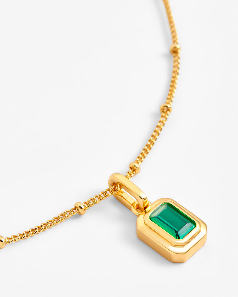 Green Baguette Bezel Set Necklace - Gold