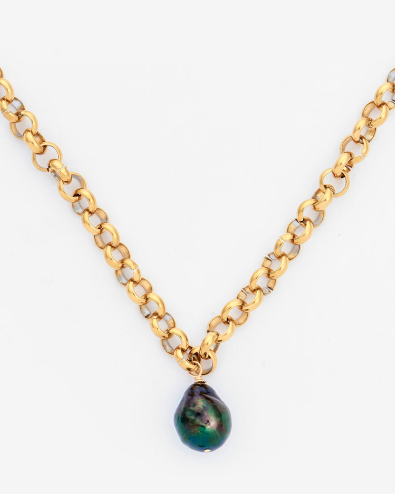 Black Pearl Chain Necklace - Gold