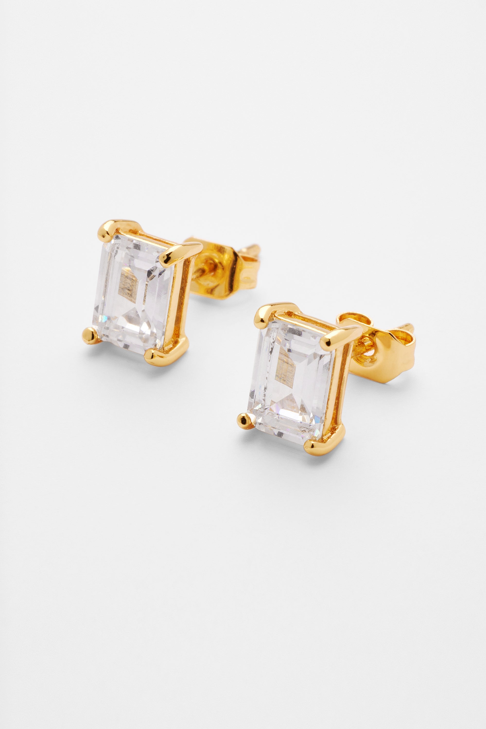 Baguette Stone Stud Earrings - Gold - 6mm