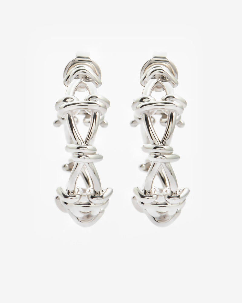 Barbed Wire Hoop Earrings - White Gold