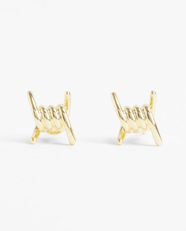 Barbed Wire Stud Earrings - Gold
