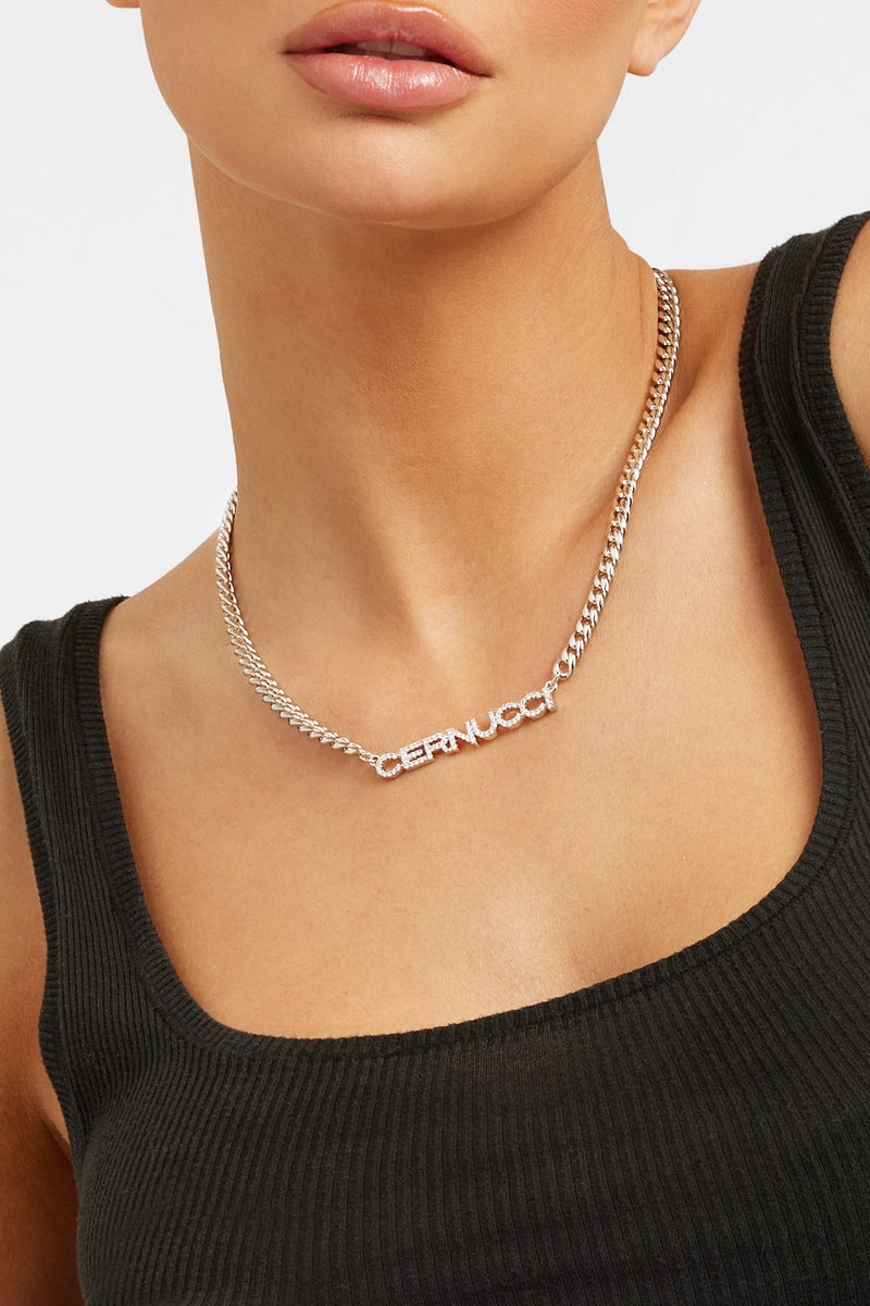 Iced Cernucci Branded Curb Chain - White Gold