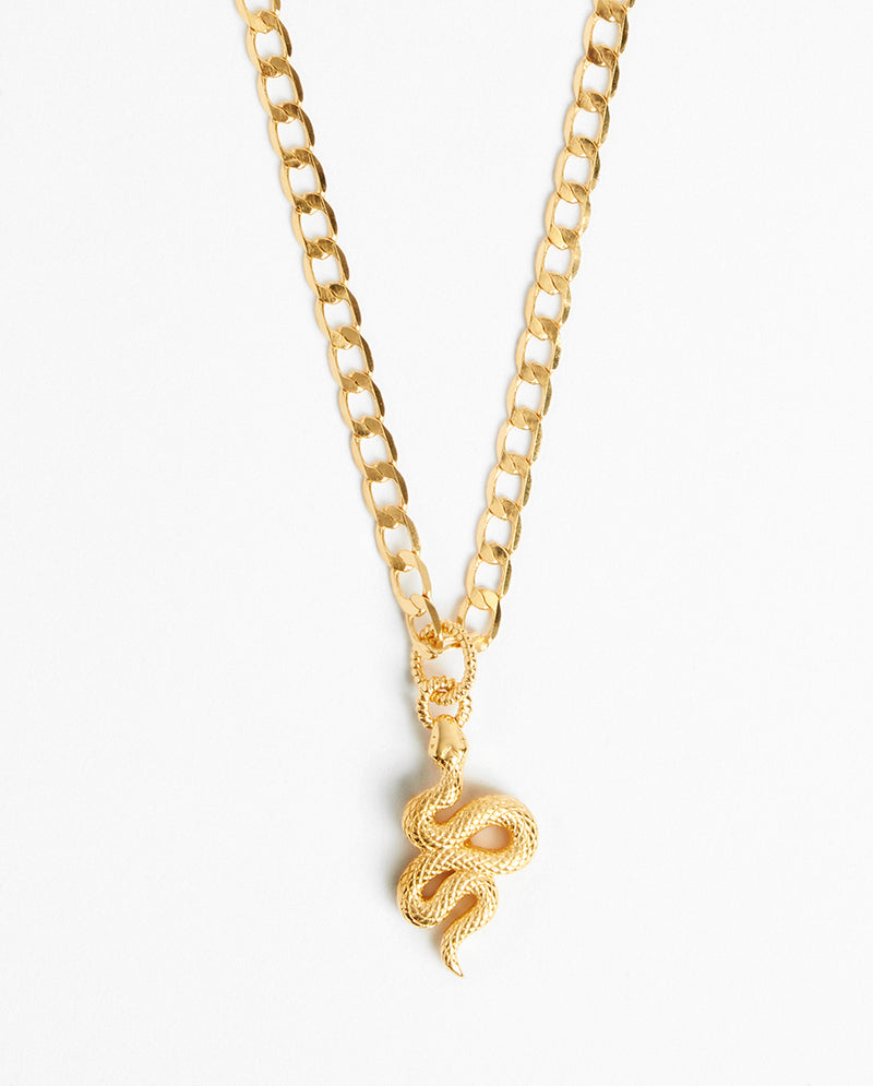 Curb Chain Snake Pendant Necklace - Gold