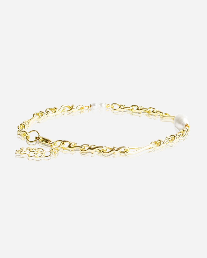Single Pearl & Chain Link Anklet - Gold