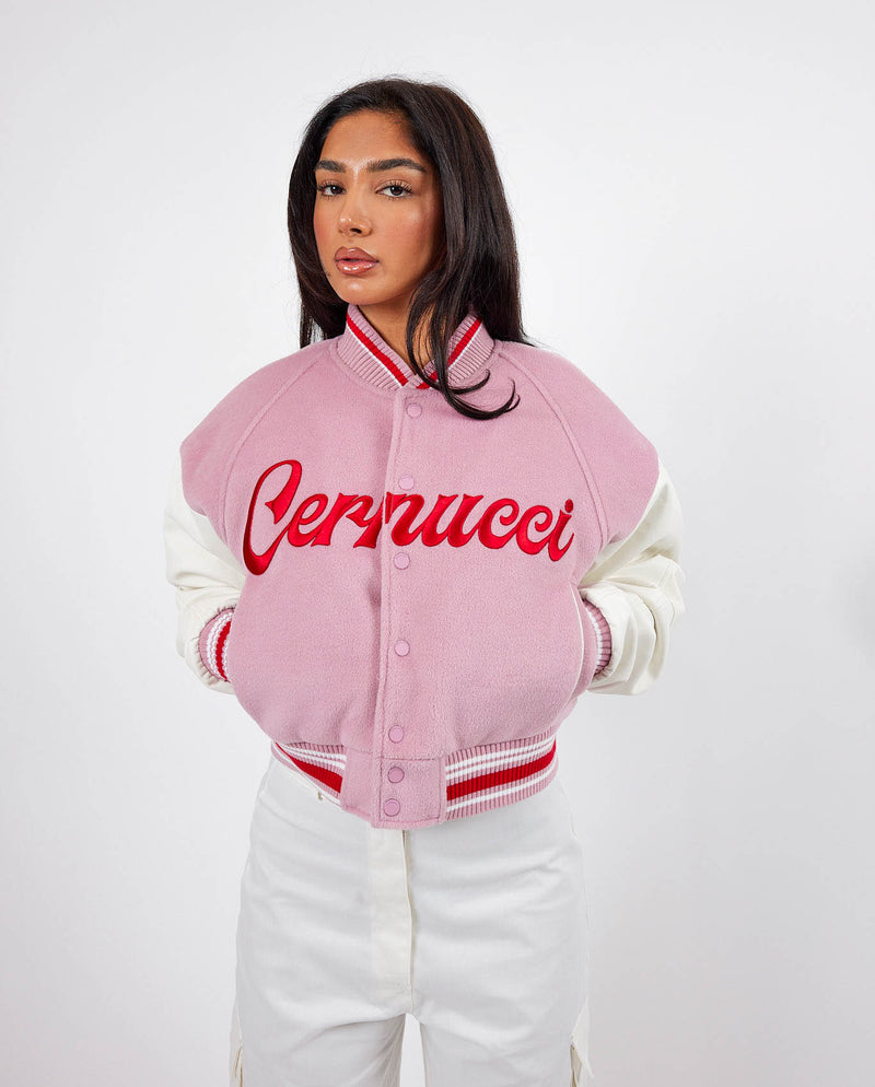 Cernucci Womens Varsity Bomber Jacket - Baby Pink