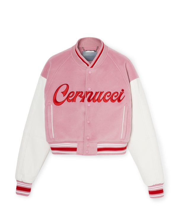 Cernucci Womens Varsity Bomber Jacket - Baby Pink
