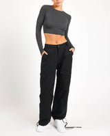 Gewebte Cargohose - Schwarz 