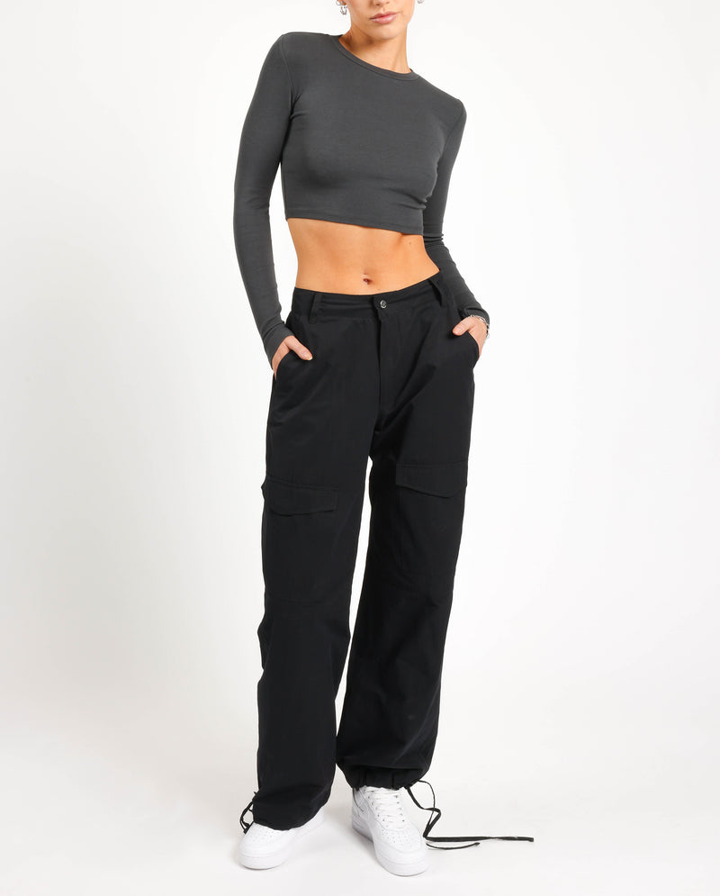 Gewebte Cargohose - Schwarz 