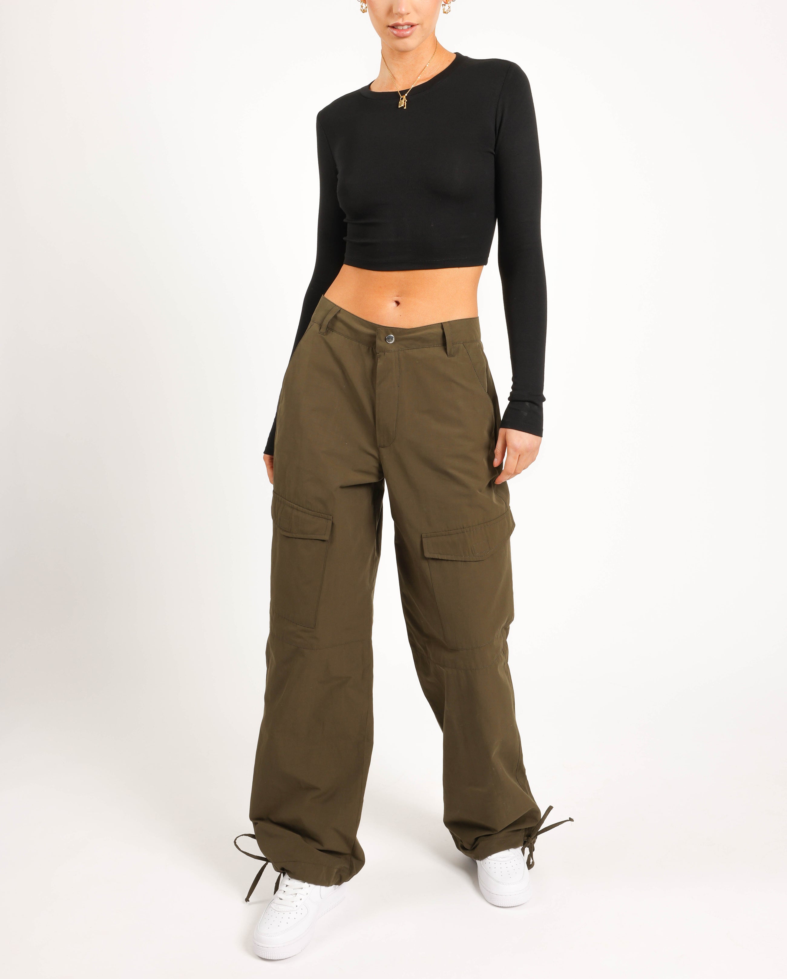 Gewebte Cargohose - Khaki 