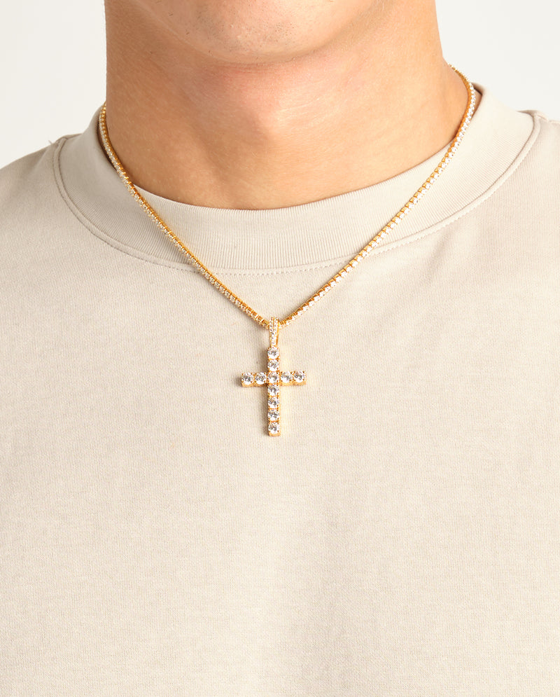Iced Cross Pendant - Gold