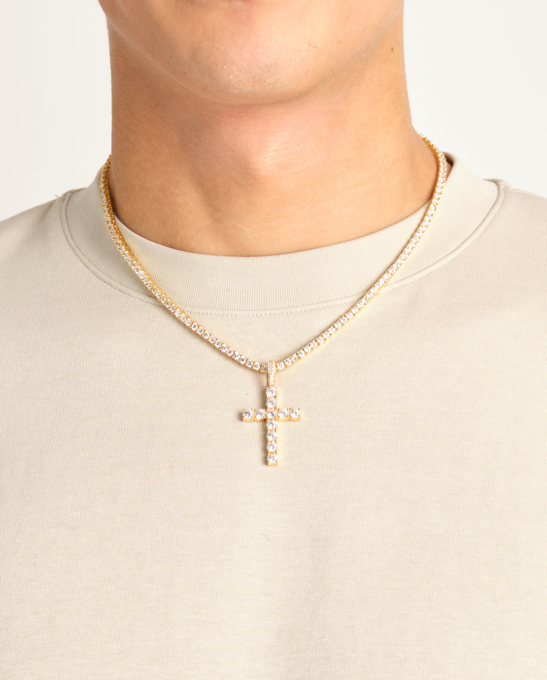 Iced Cross Pendant - Gold - 30mm