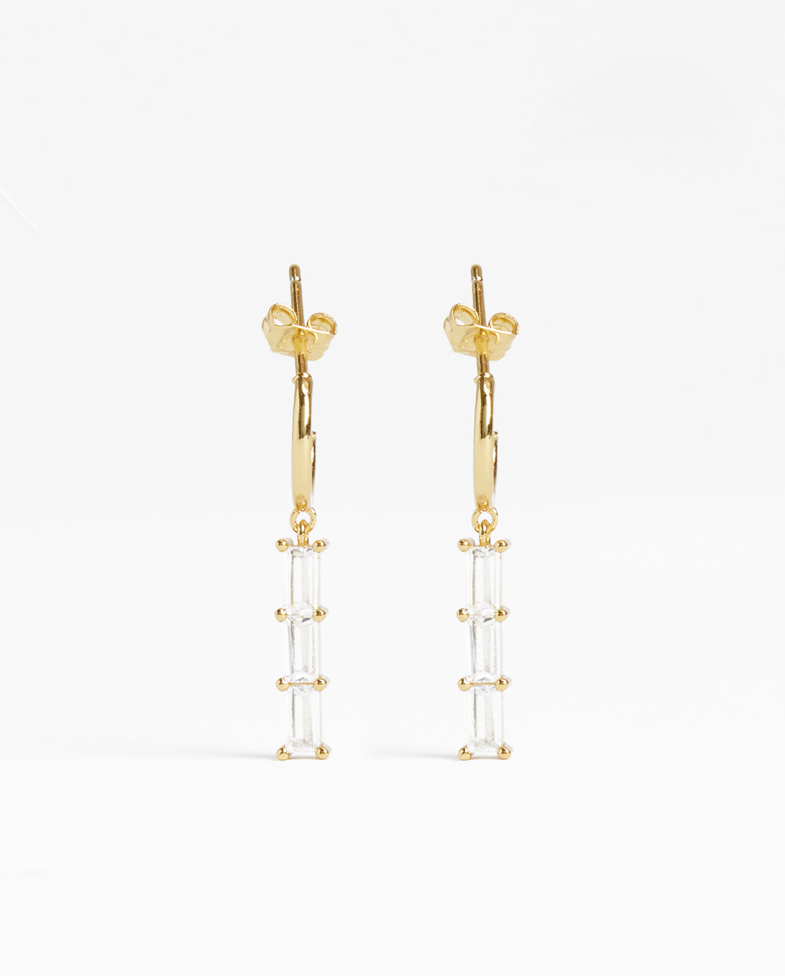 Clear Stone Baguette Drop Earrings - Gold