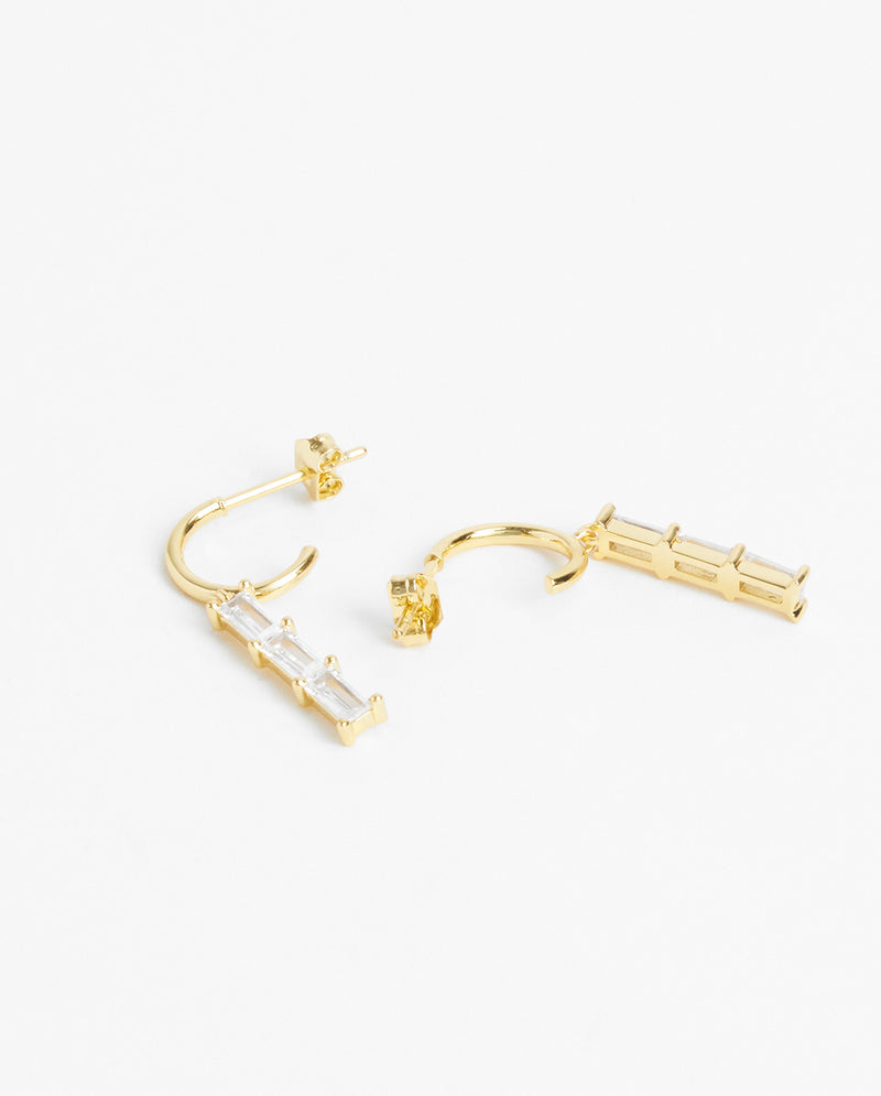 Clear Stone Baguette Drop Earrings - Gold