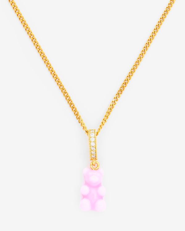 Pink Gummy Bear Pendant Necklace - Gold
