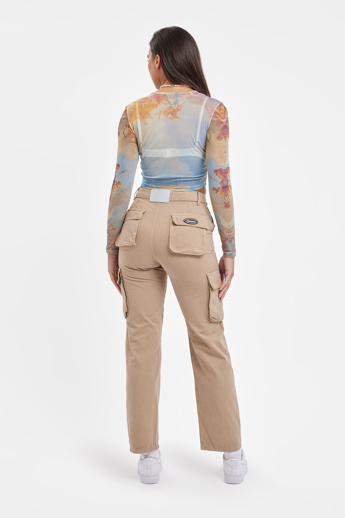 Langärmliges Oberteil mit Netzmuster und Print - Mehrfarbig