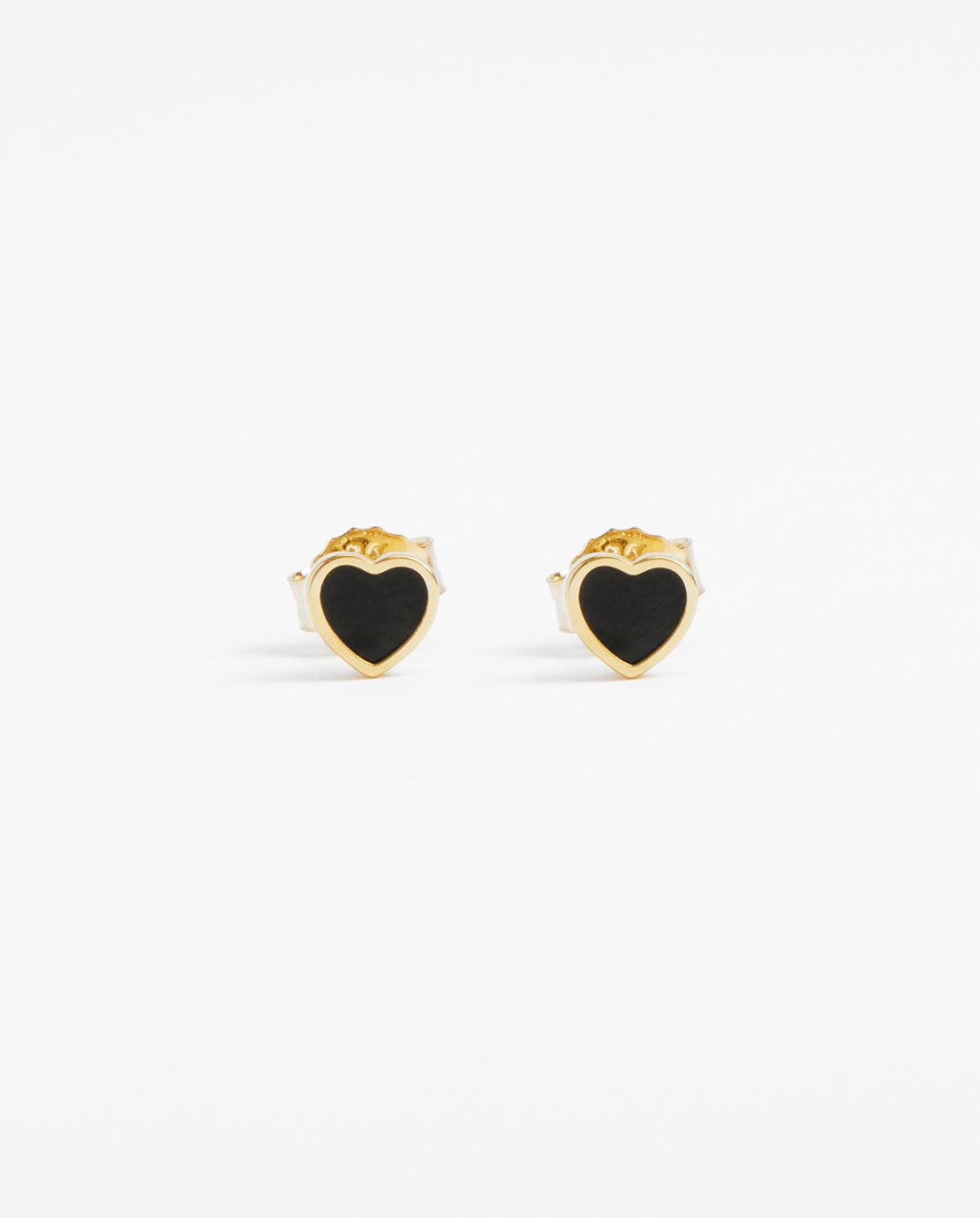 Black Heart Enamel Stud Earrings - Gold
