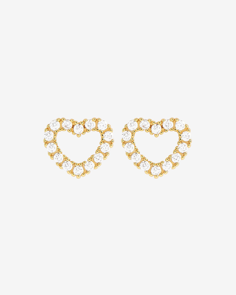 Heart Shape Stone Stud Earrings - Gold