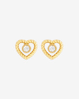 Heart Shape Twist Stone Stud Earrings - Gold