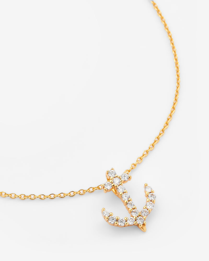Iced Anchor Necklace - Gold