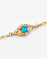Iced Blue Opal Mini Evil Eye Bracelet - Gold