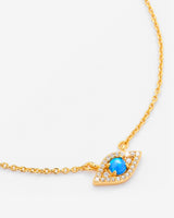 Iced Blue Opal Mini Evil Eye Necklace - Gold